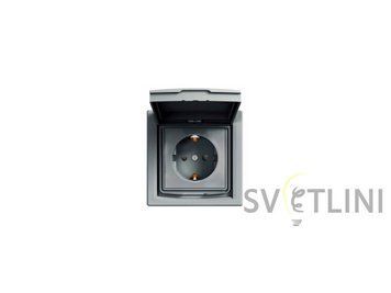 Розетка Asfora с заземлением с крышкой IP44 алюминий 45138 фото