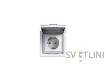 Розетка Asfora с заземлением с крышкой IP44 белая 45137 фото